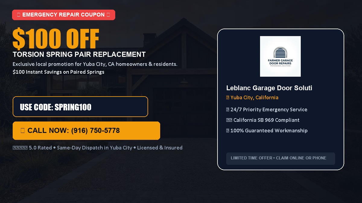 $100 OFF Heavy-Duty Torsion Spring Pair Replacement in Yuba City, CA