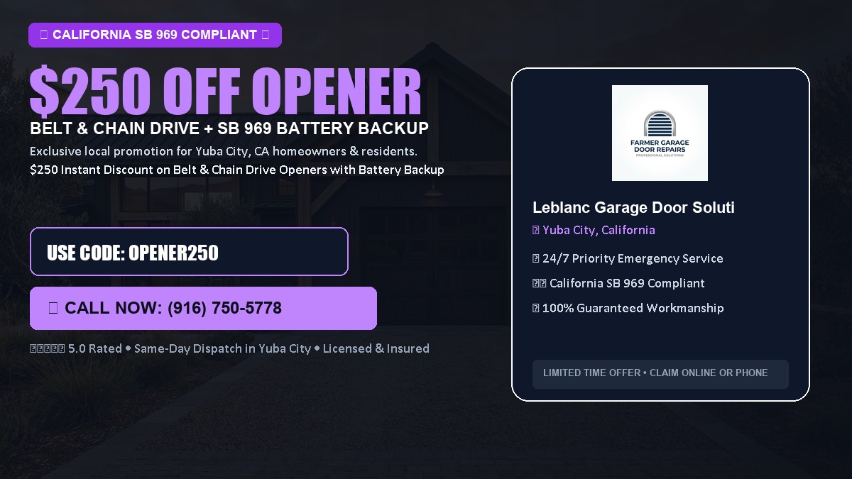 $250 OFF Smart Garage Door Opener Installation (Belt & Chain Drive with California SB 969 Battery Backup) in Yuba City, CA